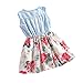 MingAo Little Girls Denim Floral Print Sleeveless Skirt Dresses 2-3 Years
