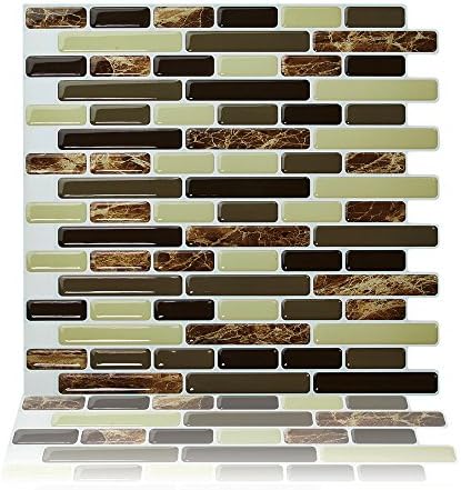 Cocotik Peel and Stick Tile Backsplash Kitchen Bathroom Decorative Tiles, 10.5"x10", Pack of 6