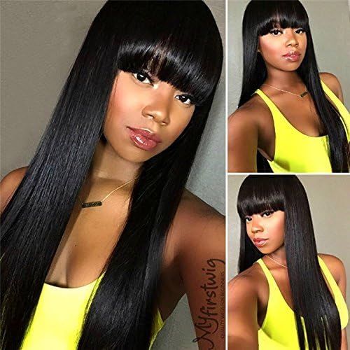 Rongduoyi Synthetic Hair Lace Front Wigs For Women Heat Resistant Long Silky Straight Wigs With Bangs (26inch, #1b)