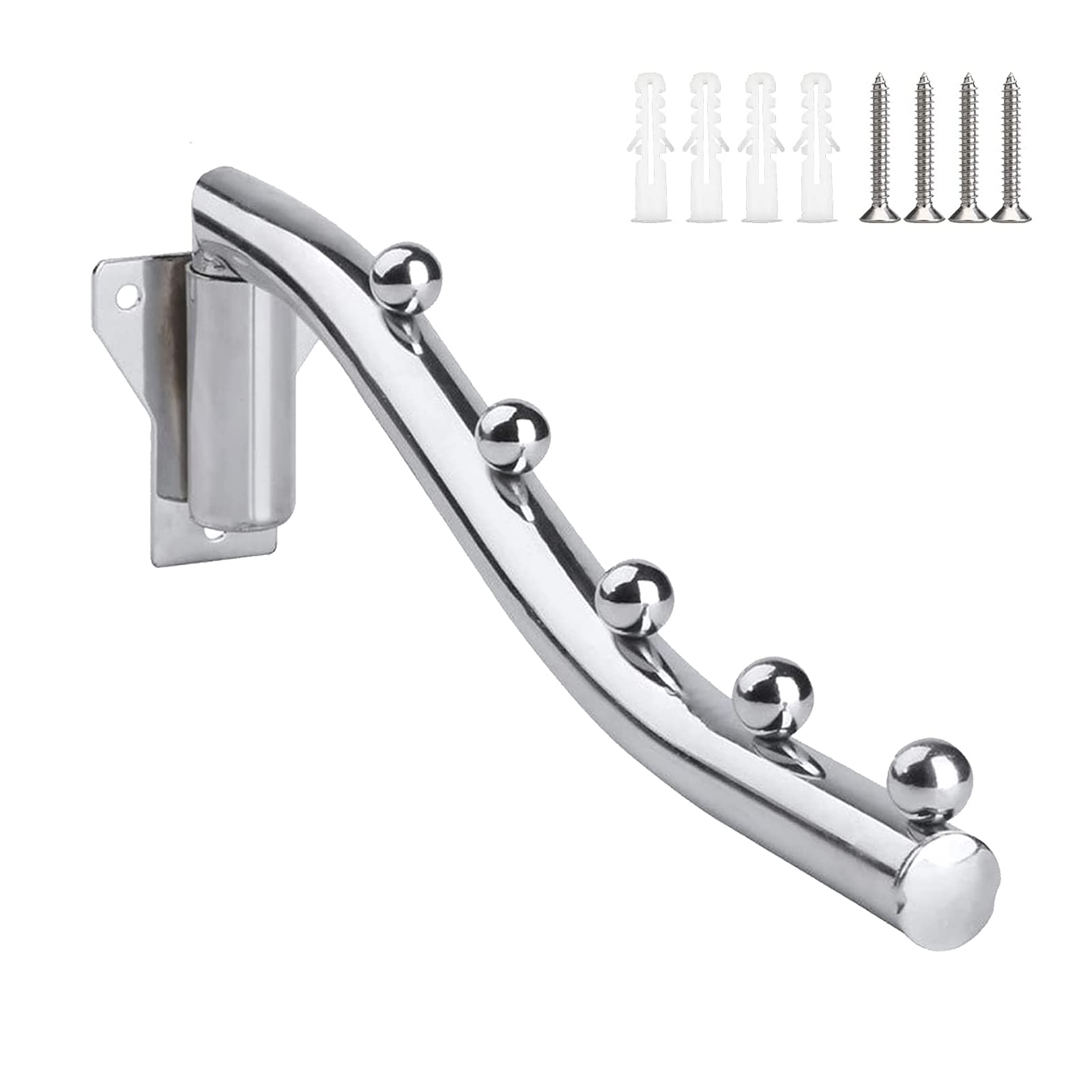 通用 Wall Mount Clothes Hanger,180° Folding Clothes Rail for Bedrooms,Laundry Rooms,Bathrooms(5 Hooks Length 28 CM)