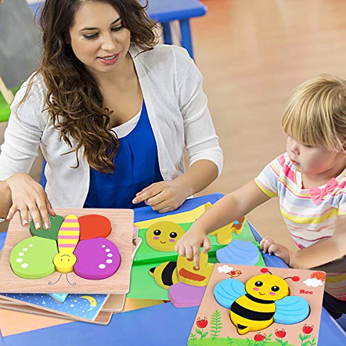 image for INNOCHEER Wooden Animal Jigsaw Puzzles for Toddlers 1 2 3 4 Years Old,