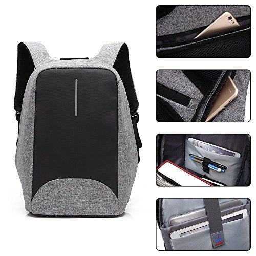 15.6 inch USB Charging Laptop Backpack, UBaymax Anti Theft Security Backpack Waterproof Lightweight Computer Notebook Bag Canvas Daypack for Men Women School Business Travel Outdoor Activities (Grey) - Thumbnail 6