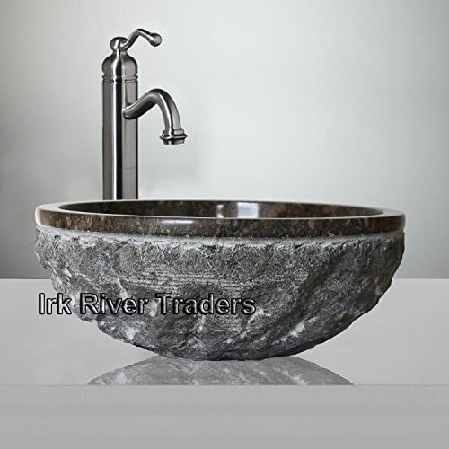 Belgravia Marble® Natural Marble Stone Bathroom Basin Sink Small Counter Top Vessel Vanity Wash Bowl Bath Countertop Chiseled Sink Deep Round (Fossil Grey, 12" X 4.5")