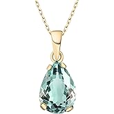 14K Gold Plated Gemstone Necklace for Women - Birthestone Teardrop Necklace - Gold Jewelry for Women - Dainty Gold Necklace - Everyday Necklaces - Gold Necklaces for Women