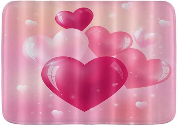 Yilan Badematte Teppich, helle Glasherzen in Pink, Plüsch Badezimmer