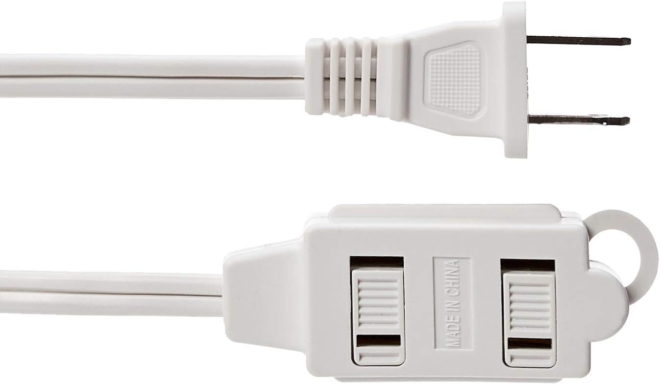 Basics Indoor 2 Prong Extension Power Cord Strip - Standard Plug, 3 Foot, Pack of 2, White - - 