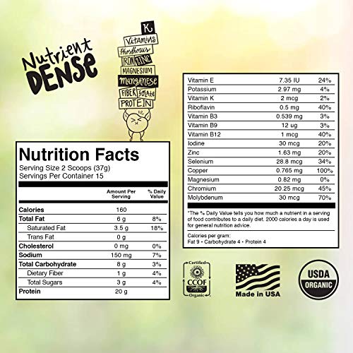 KOS Organic Plant Based Protein Powder - Raw Organic Vegan Protein Blend, 1.3 Pound, 15 Servings (Vanilla)