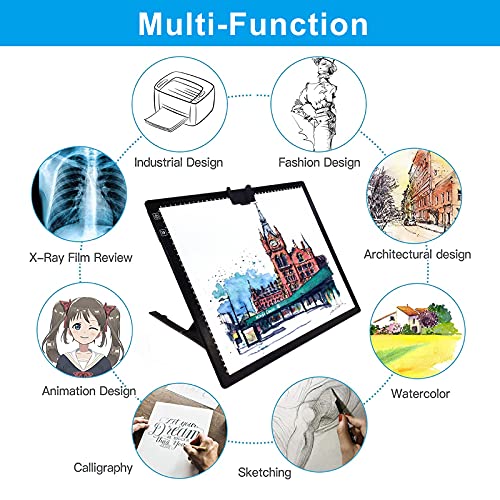 A3 Light Pad, Rechargeable Light Board for Diamond Painting, Tracing Light Box with Stand and Clip, Light Table Lightbox for Tracing, Drawing