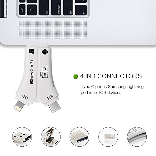 Card Reader, 4 in 1 i Flash Drive USB Micro SD &TF Card Reader Adapter for iPhone iPad IOS Android (White)
