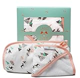 Luxury Extra Soft Bamboo Baby Girl Towel with Hood (Hooded) & Washcloth Set | Organic & Gentle For Newborn/Toddler Skin | Absorbs Better Than Cotton To Quickly Warm Infant After Bath or Pool.