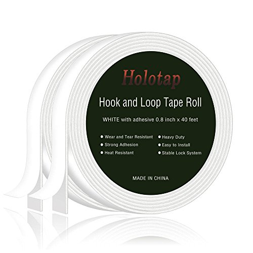 40 Feet x 0.8 Inch Hook and Loop Tape Roll Self Back Adhesive Fastening Strips by Holotap Fabric Fastener Mounting Tape (White)