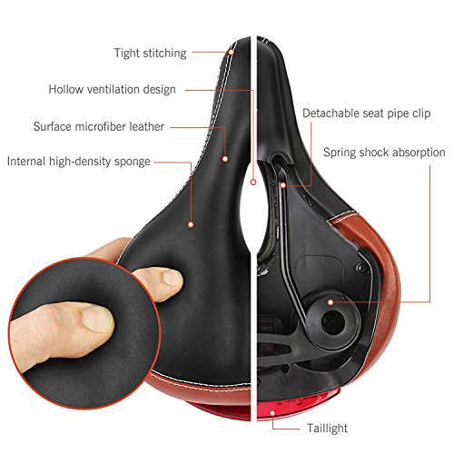 image for Chaunts Bike Seat Cushion with Led Tail Light, Breathable and Anti-sho