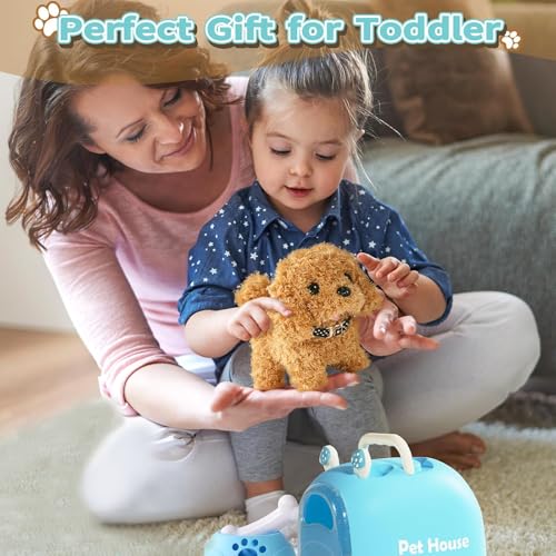 jerryvon Dog Barking and Walking – Toys Children 2 Years Old Dog Toy Walking and Barking Gift Girl 2 3 4 Years Plush Realistic Dog Animals Toy for Children