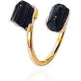 caralin Irregular Black Tourmaline Rough Stone Open Ring Golden Handmade Finger Jewelry Adjustable Size Ring for Women Men Black Tourmaline, Resizable, As Pic Shows