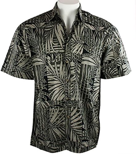 Bamboo Cay - Bamboo Leaves, Men's Tropical Style, Moisture Wicking Black Polo...