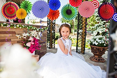 Fiesta party Hanging Paper Fans Set- Colorful Mexican Round Wheel Disc Lanterns for Events,Wedding Birthday Carnival Home Decorations (Set of 12) - Thumbnail 5