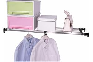 Hershii Expandable Closet Tension Shelf Rod Adjustable Metal Storage Rack Cabinet Organizer DIY Divider Separator Shelves for Wardrobe Cupboard Kitchen Bathroom, Black, 23.62-31.5inches