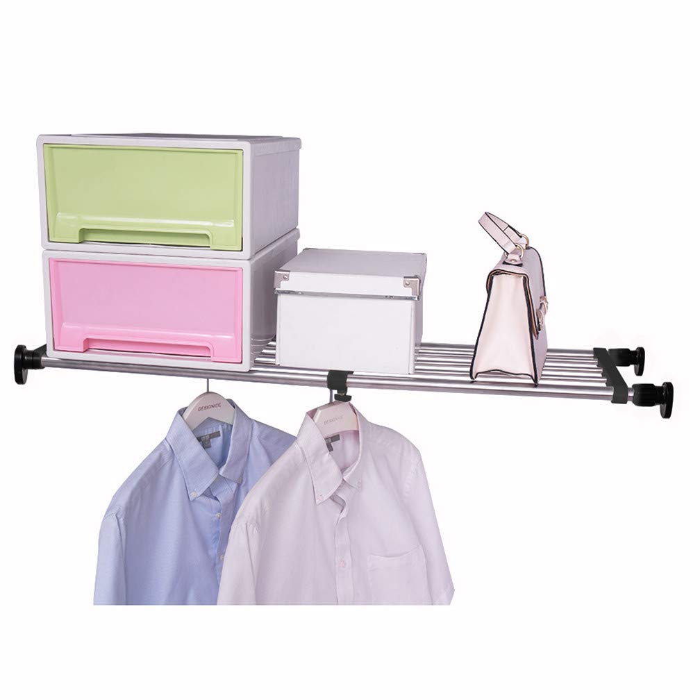 Hershii Expandable Closet Tension Shelf Rod Adjustable Metal Storage Rack Cabinet Organizer DIY Divider Separator Shelves for Wardrobe Cupboard Kitchen Bathroom, Black, 23.62-31.5inches