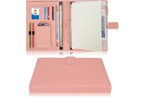 Wonderpool A4 PU Leather 3 & 4 Ring Holder Writing Portfolio Multi Document Case with Removable Binder Clipboard and Functional Pocket for Organizer Office Travel School (Pink)