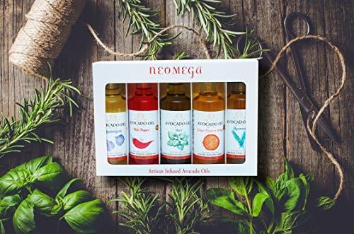 Gift Pack of Five Infused Avocado Oils: Rosemary, Basil, Chili, Ginger-Turmeric-Orange, Roasted Garlic 3.9 oz each
