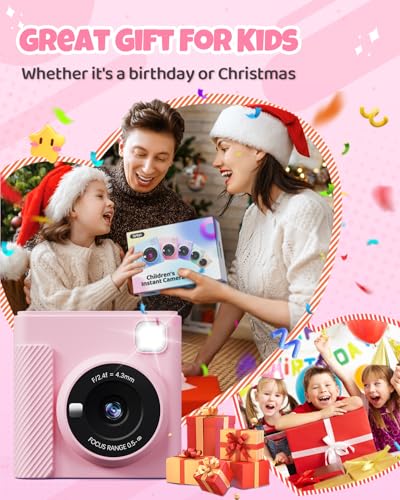 TIATUA Camara Fotos Infantil Instantanea, 2,4 Pulgada 1080P Cámara de Fotos Instantánea con Tarjeta de 32 GB y Papel Fotográfico, Regalo para Niños de 3 a 12 Años