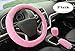 acdiac 3pcs Plush Car Steering Wheel Covers Winter Faux Wool Hand Brake & Gear Cover Set Car Seat Cover Interior Accessories-38cm (pink)