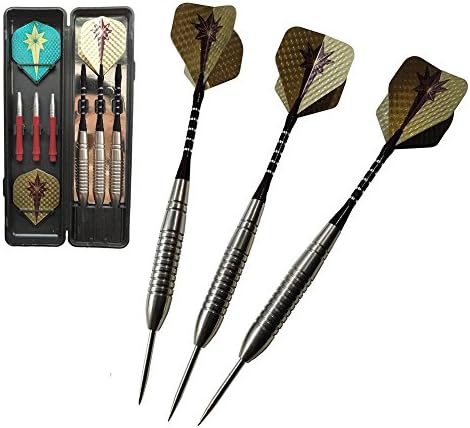 JzNova Steel Tip Professional Darts Set – 3 Classic Steel Barrels, 3 Aluminium and 3 Nylon Shafts, 6 Metallic Flights (Black, 23 Grams)