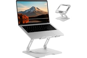 Suporte para Notebook de até 17” em Aço Carbono, Ajustável, Dobrável, Base Giratória 360° e Ventilação, Ergonômico e Portátil para Home Office e escritório, também para tablets e celulares (Branco)