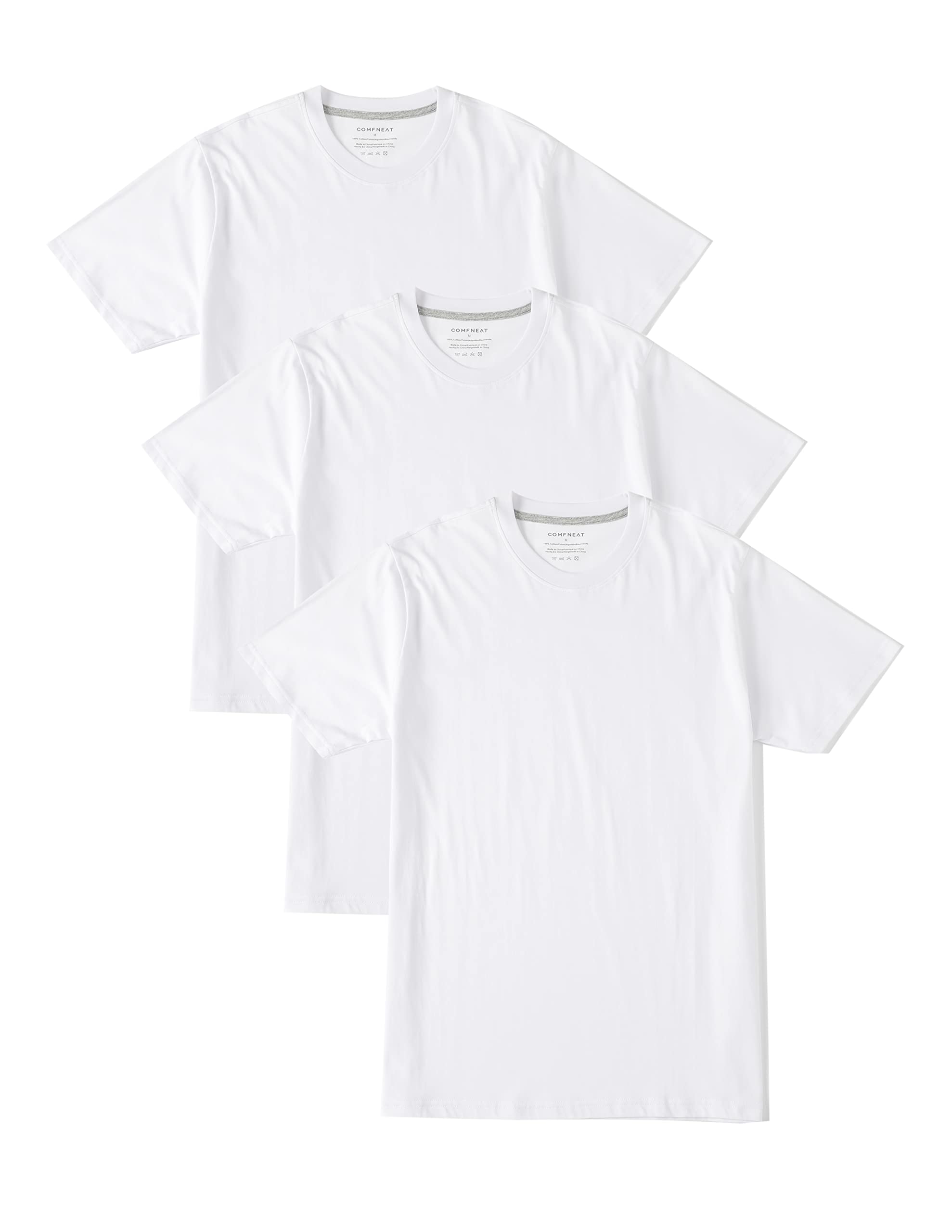 Photo 1 of Comfneat Men's 3-Pack Lightweight T-Shirts Cotton Crew Neck Regular Fit Solid Tee (White 3-Pack, XXL)
