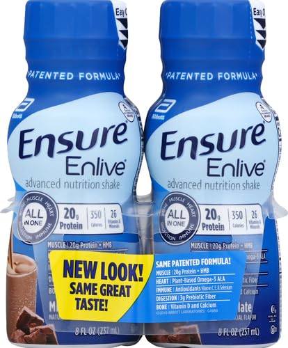 ENSURE ENLIVE MEAL REPLACEMENT SHAKE, 20G PROTEIN, 350 CALORIES, ADVANCED NUTRITION PROTEIN SHAKE, MILK CHOCOLATE, 8 FL OZ (PACK OF 4)