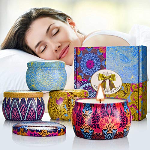 Yinuo Mirror Scented Candles Gift Set, Natural Soy Wax 4.4 Oz Portable Travel Tin Candles Women Gift with Strongly Fragrance Essential Oils for Stress Relief and Aromatherapy - 4 Pack - Thumbnail 6
