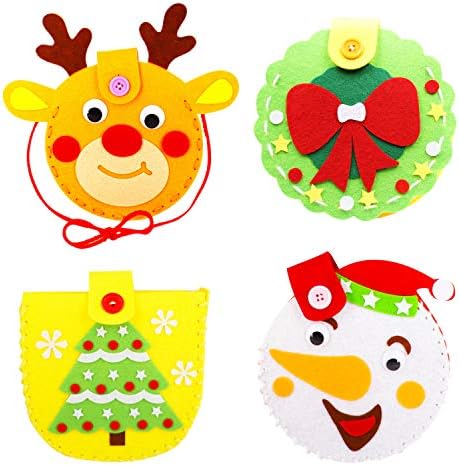 YASSON Christmas 4 Pcs Sewing Kit For Kids Sewing & Craft Kit Kids Sewing Projects Fabric DIY Crafts Purse Bag