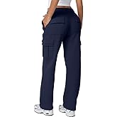 QINSEN Womens Medium Waist Baggy Elastic Waist Sweatpants Casual Fleece Long Pants with Pockets