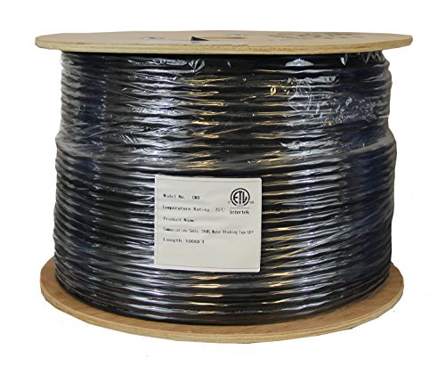 Cat5e Outdoor, 1000ft, Waterproof Direct Burial Rated CMX, Unshielded UTP, Solid Bare Copper Bulk Ethernet Cable, 350MHz, ETL Listed, Black, trueCABLE