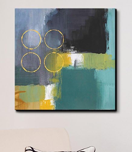 Ready2HangArt 'Abstract ABS' Canvas Wall Art, 30" High x 30" Wide x 1" to 2" Deep, Yellow/Green/Teal/Gray/White