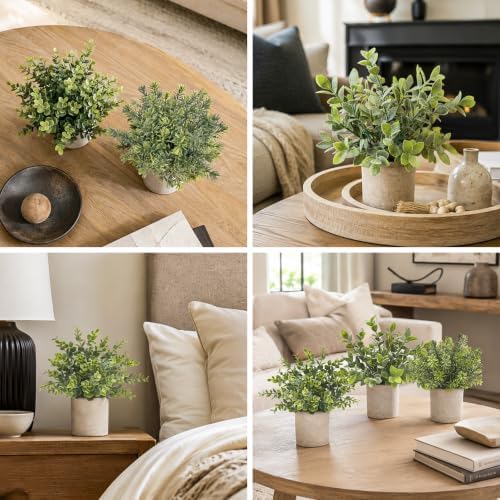 Lot de 3 mini plantes artificielles en plastique -Eucalyptus en pot pour la maison ou le bureau