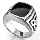 INBLUE Men's Stainless Steel Enamel Ring Silver Tone Black Celtic Knot Signet Triquetra Size10