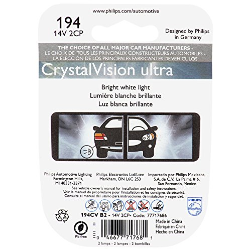 Philips 194 CrystalVision ultra Miniature Bulb, 2 Pack