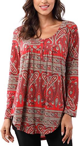 Bzonly Womens Blouses Long Sleeve Floral Print Tunic Tops Button Up Casual Shirts