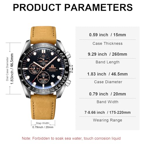 LN LENQIN Mens Watches Leather Watch Analog Quartz Watches for Men 30M Waterproof Men's Wrist Watches Luminous Luxury Fashion Business Casual Watches with Date
