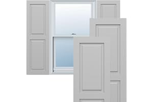 EKENA MILLWORK 12"W x 36"H True Fit PVC Two Equal Raised Panel Shutters, Primed (Per Pair - Hardware Not Included)
