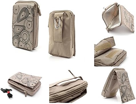 DFV mobile - Multi-functional Vertical Stripes Pouch Bag Case Zipper Closing Carabiner for Nokia 8800 Sapphire Arte - BEIGE (16 x 9.5 cm)