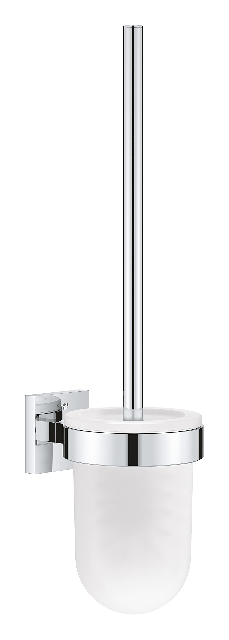 GROHE Start Cube Toilet Brush Set (Material: Glass & Metal, Wall Mounted, Durable Sparkling Sheen, Including Screws and Dowels), Size 399 mm, Extra Easy to Fit with GROHE QuickGlue, Chrome, 40977000