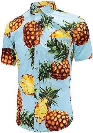 Dioufond Men's Pineapple Flower Casual Button Down Short Sleeve Aloha Hawaiian Shirt