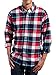Mens 100% Cotton Flannel Shirt - [Red-White-Blue Plaid]- Medium