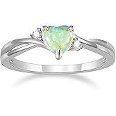 SHINYSO 14K Gold Plated Wedding Bands for Women Heart Cut Created Opal Promise Love Rings Cubic Zirconia CZ Engagement Ring for Women Size 4-10