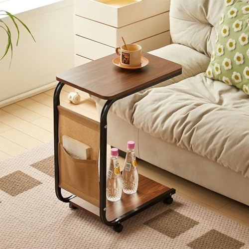 DAYONG C Shaped End Table,Movable Side Table Coffee Table Sofa Table with Wheels and Storage Bag for Small Space, Living Room, Bedroom, Bedside(40 * 38.5 * 62cm)