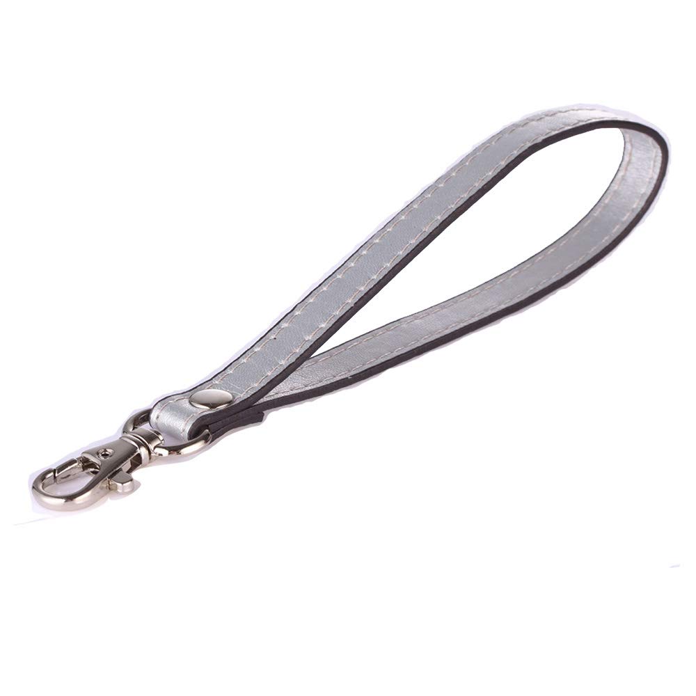 Xiazw Leather Wrist Strap Wristlet for Purse，Wallet， Clutch，Key，Keychain，Cell Phone Case (Plain Leather Silver) — image 1