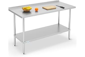 Hally Stainless Steel Work Table with Backsplash Prep Table Commercial Kitchen Table Heavy Duty Workstation, 24 x 60 Inch Foo