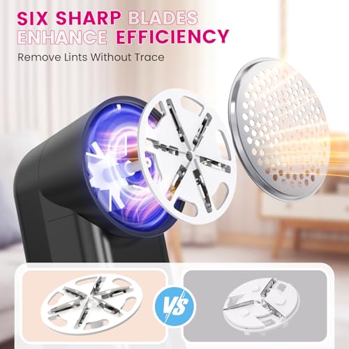 Fabric Shaver, Ziitty Lint Remover for Clothes, Type-C Rechargeable Lint Shaver with LCD Display & 6-Blade, Sweater Shavers to Remove Pilling，Fuzz Remover Fabric Shaver for Clothing and Furniture